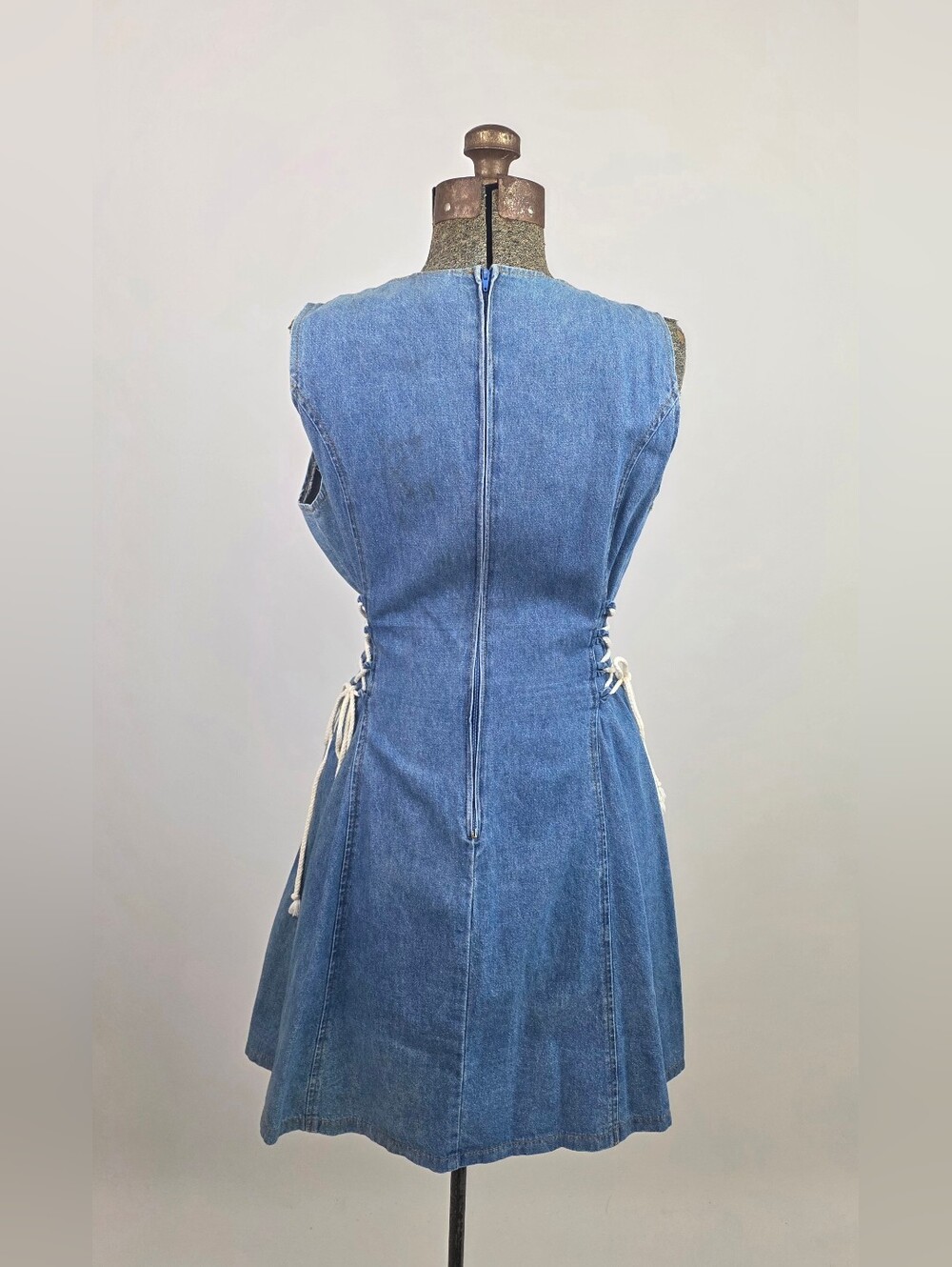 Green Box USA Vintage Women's Denim Striped Adjustable Side-Tie Dress Size L - Picture 3 of 7